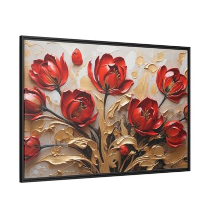 Red-Gold Abstract Tulips Framed Canvas