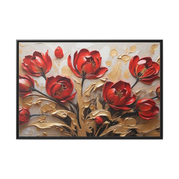 Red-Gold Abstract Tulips Framed Canvas
