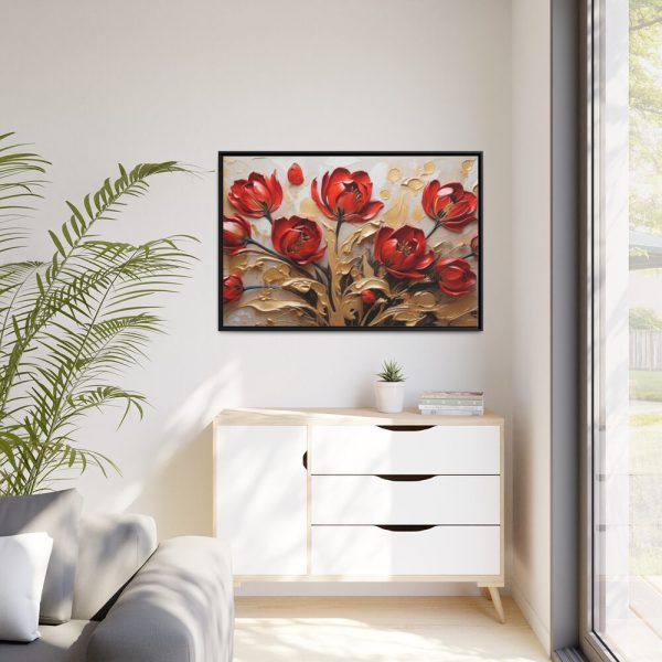 Red-Gold Abstract Tulips Framed Canvas