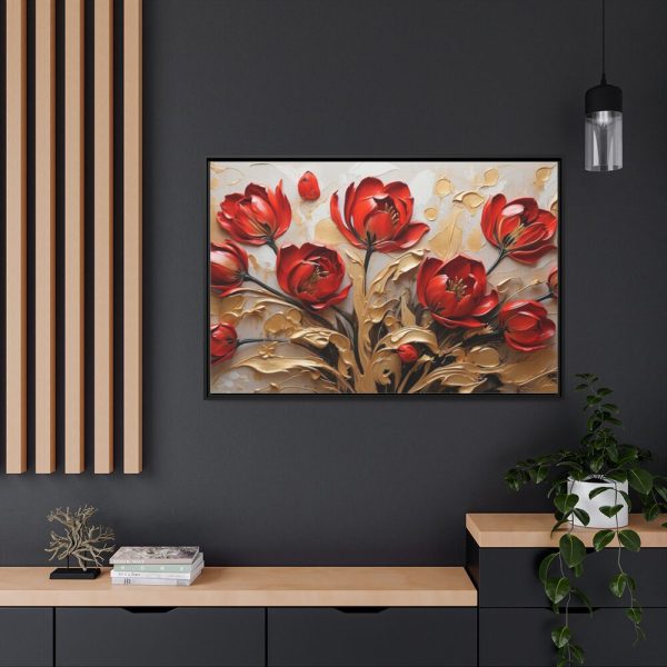 Red-Gold Abstract Tulips Framed Canvas