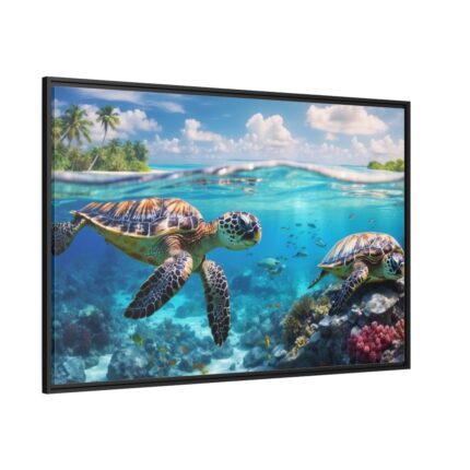 Sea Turtle Swimming In The Ocean Framed Canvas