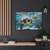 Swimming Sea Turtle Framed Canvas