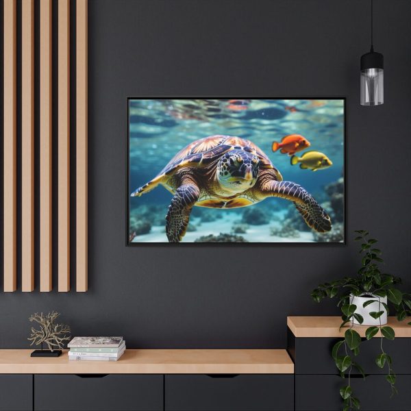 Swimming Sea Turtle Framed Canvas