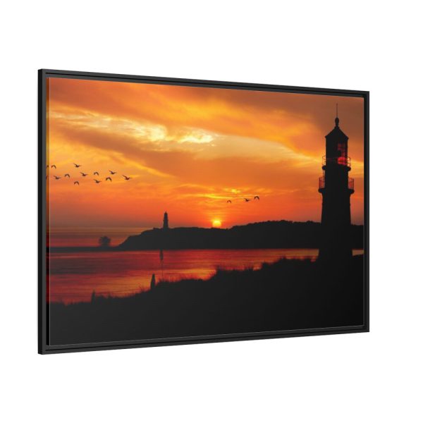 88289-70.jpg Sunset Ocean Lighthouse Silhouette Framed Canvas