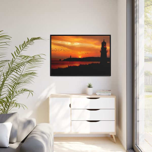88289-73.jpg Sunset Ocean Lighthouse Silhouette Framed Canvas