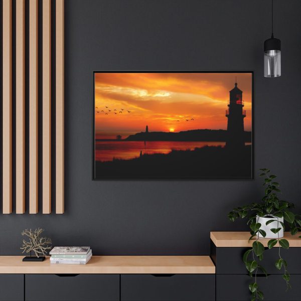 88289-74.jpg Sunset Ocean Lighthouse Silhouette Framed Canvas