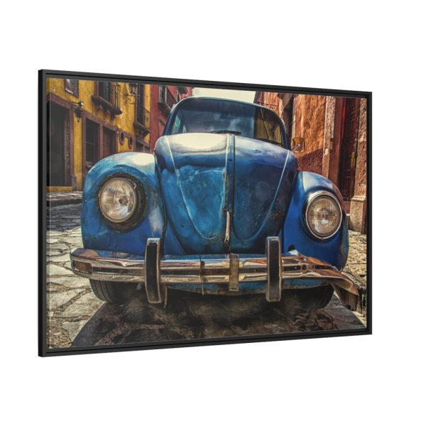 Front of a Rusty, Vintage, Blue Volkswagen Beetle Framed Canvas