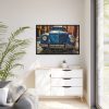 Front of a Rusty, Vintage, Blue Volkswagen Beetle Framed Canvas