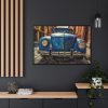 Front of a Rusty, Vintage, Blue Volkswagen Beetle Framed Canvas