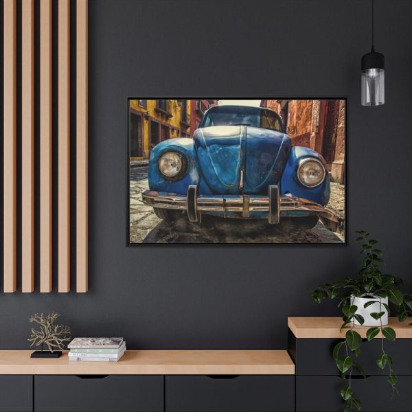 Front of a Rusty, Vintage, Blue Volkswagen Beetle Framed Canvas