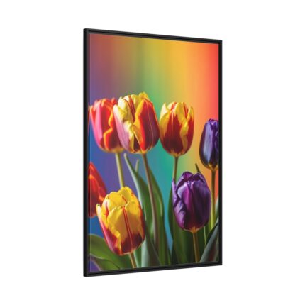 Rainbow Tulips Framed Canvas
