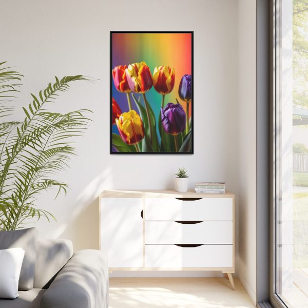 Rainbow Tulips Framed Canvas