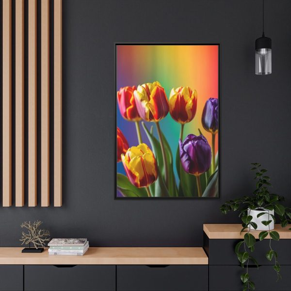 Rainbow Tulips Framed Canvas