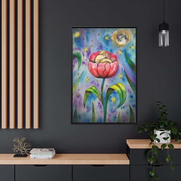 Tulip Flower and Mouse at Night Framed Canvas