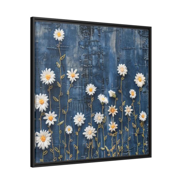 88302-115.jpg Blue Jean Embroidered Daises Framed Canvas