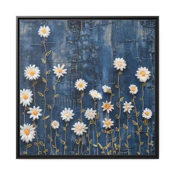88302-116.jpg Blue Jean Embroidered Daises Framed Canvas