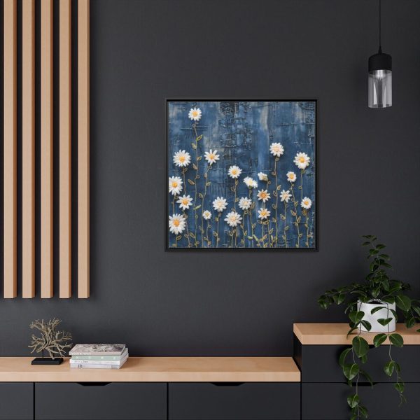 88302-119.jpg Blue Jean Embroidered Daises Framed Canvas