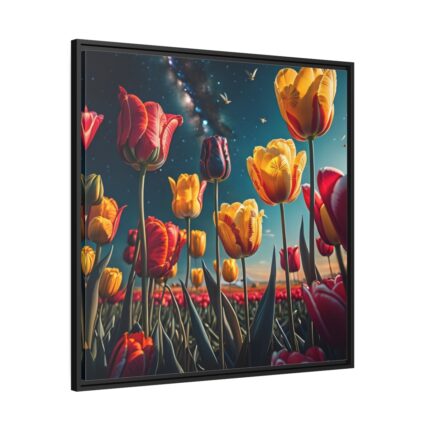 Tulips Under Sky Night Framed Canvas