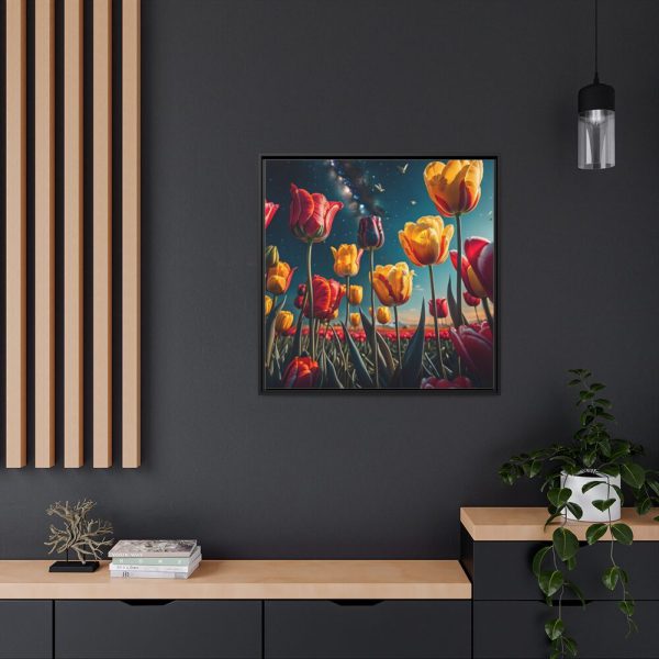 Tulips Under Sky Night Framed Canvas