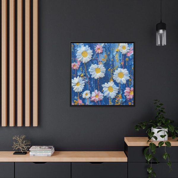88302-139.jpg Blue Jean Embroidered Daises Framed Canvas