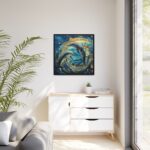 Dolphin Art Print Framed Canvas - Image 4