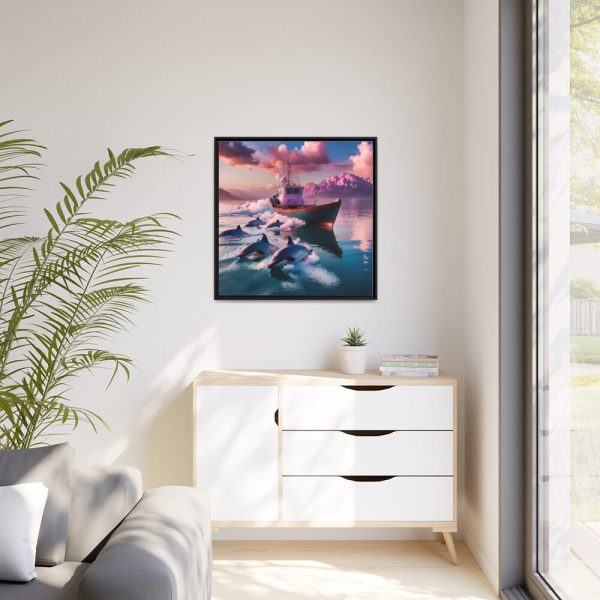 88302-218.jpg Dolphins And Ship Art Print Framed Canvas