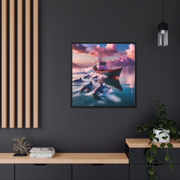 88302-219.jpg Dolphins And Ship Art Print Framed Canvas
