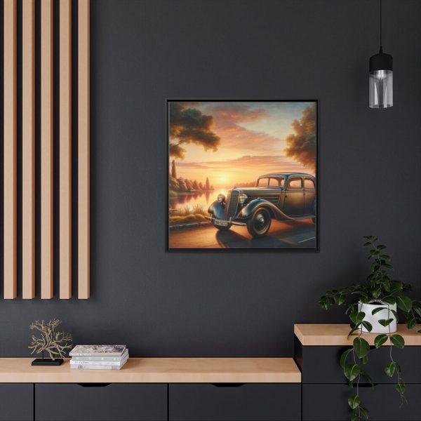 Vintage Car Parked on the Road Framed Canvas