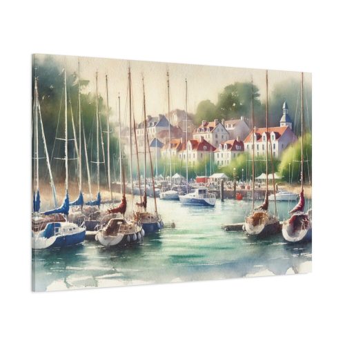 Coastal Scene With Sailboats in Marina Standard Canvas