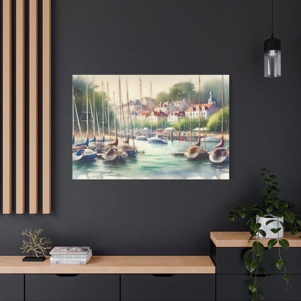 Coastal Scene With Sailboats in Marina Standard Canvas