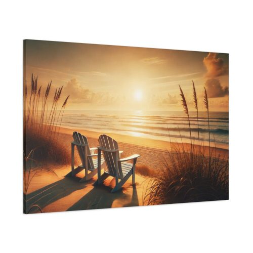 White Adirondack Chairs Facing the Ocean Standard Canvas
