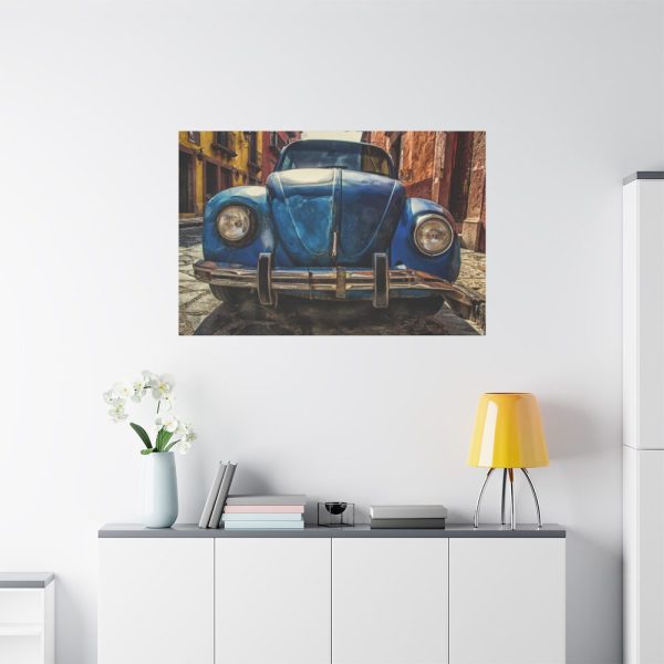 91638-57.jpg Front of a Rusty, Vintage, Blue Volkswagen Beetle Standard Canvas