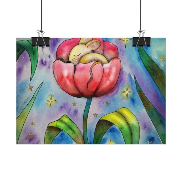Tulip Flower and Mouse at Night Poster