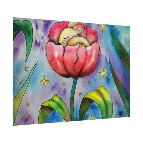 Tulip Flower and Mouse at Night Poster