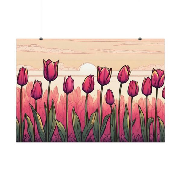 92408-691.jpg Pink Tulips Row At Sunset Poster
