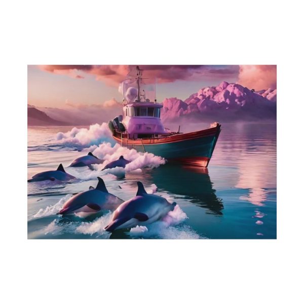 Dolphins And Ship Art Print Poster