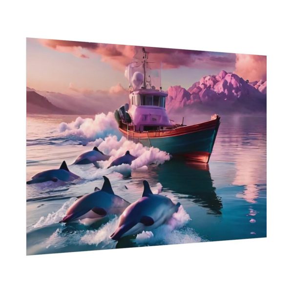 Dolphins And Ship Art Print Poster