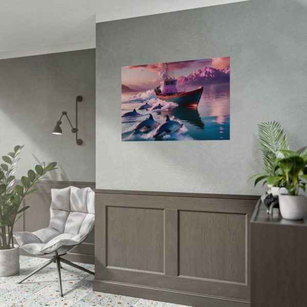 Dolphins And Ship Art Print Poster