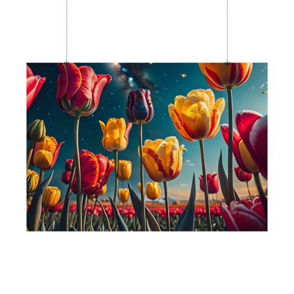 Tulips Under Sky Night Poster