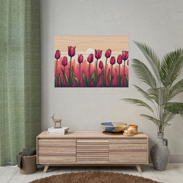 92409-693.jpg Pink Tulips Row At Sunset Poster