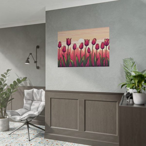 92409-694.jpg Pink Tulips Row At Sunset Poster