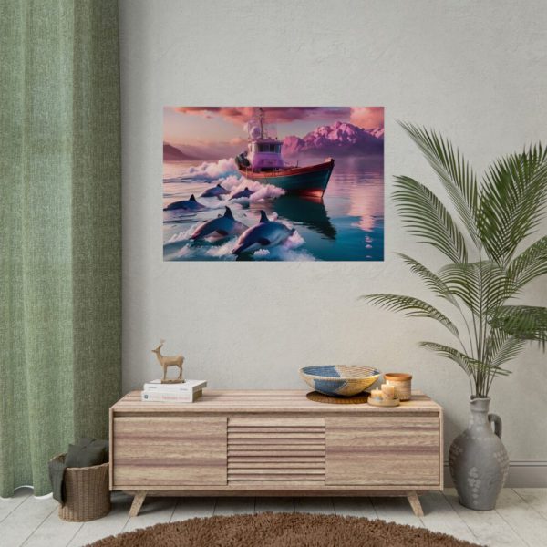 Dolphins And Ship Art Print Poster