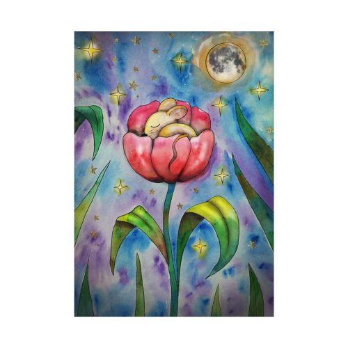 92410-210.jpg Tulip Flower and Mouse at Night Poster