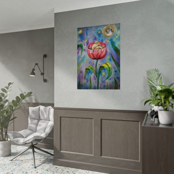 Tulip Flower and Mouse at Night Poster
