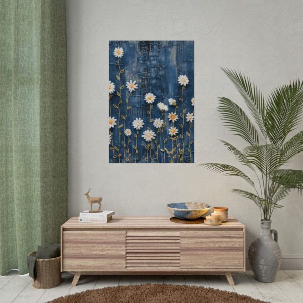 Blue Jean Embroidered Daises Poster