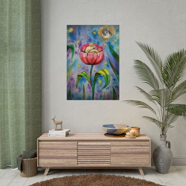 Tulip Flower and Mouse at Night Poster