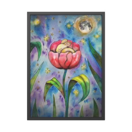 Tulip Flower and Mouse at Night Framed Poster