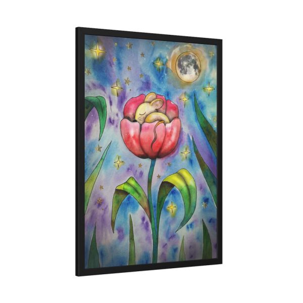 Tulip Flower and Mouse at Night Framed Poster