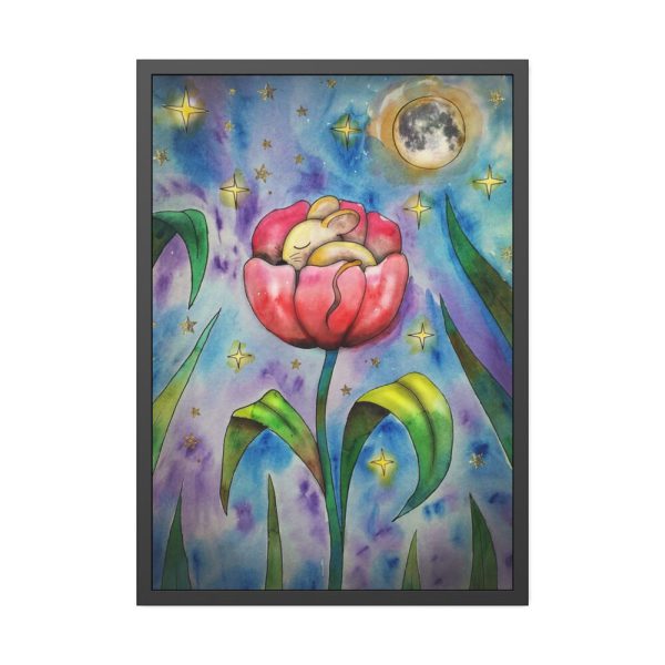 Tulip Flower and Mouse at Night Framed Poster