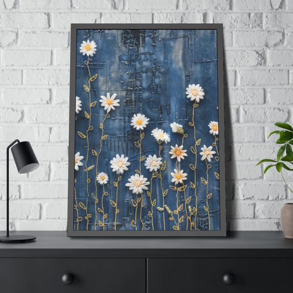 93831-151.jpg Blue Jean Embroidered Daises Framed Poster